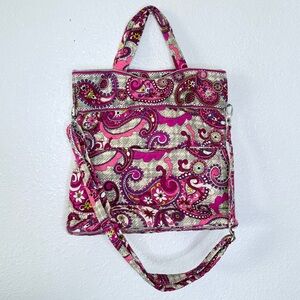 Vera Bradley Boho Pink Floral Paisley Plaid Double Strap Crossbody Bag